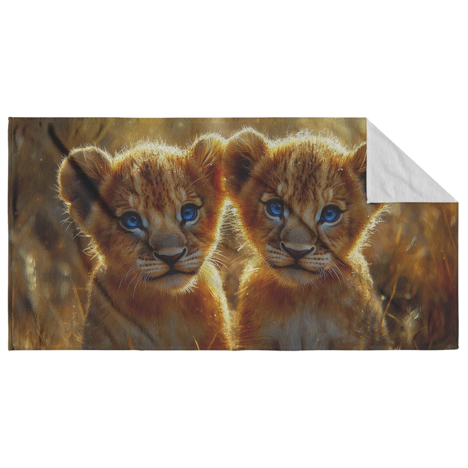 Adorable Lion Cubs Beach Towel Golden Savannah Wildlife Design for Animal Lovers - Awakening Righteousness