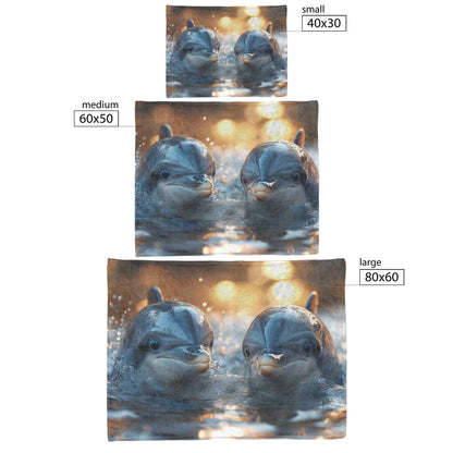 Adorable Playful Dolphins Swimming Gracefully in Serene Ocean Water Fleece Sherpa Blanket - Awakening Righteousness