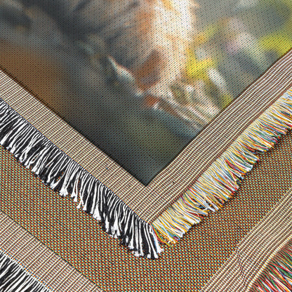 Adorably Cute Tiger Cub in Jungle Woven Throw Blanket - Awakening Righteousness