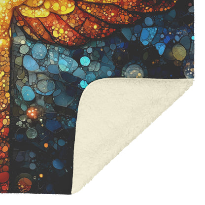 Angel Wings with Radiant Light Stained Glass Design Fleece Sherpa Blanket Christian Home Decor for Faith and Comfort - Awakening Righteousness