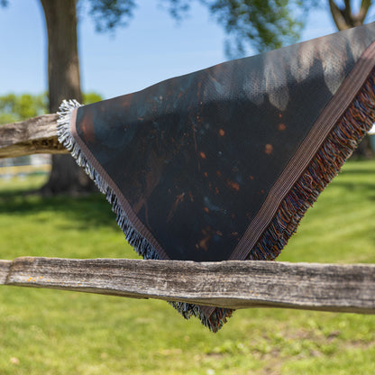 Angel with Glowing Cross and Fiery Wings Woven Throw Blanket for Spiritual Home Decor - Awakening Righteousness