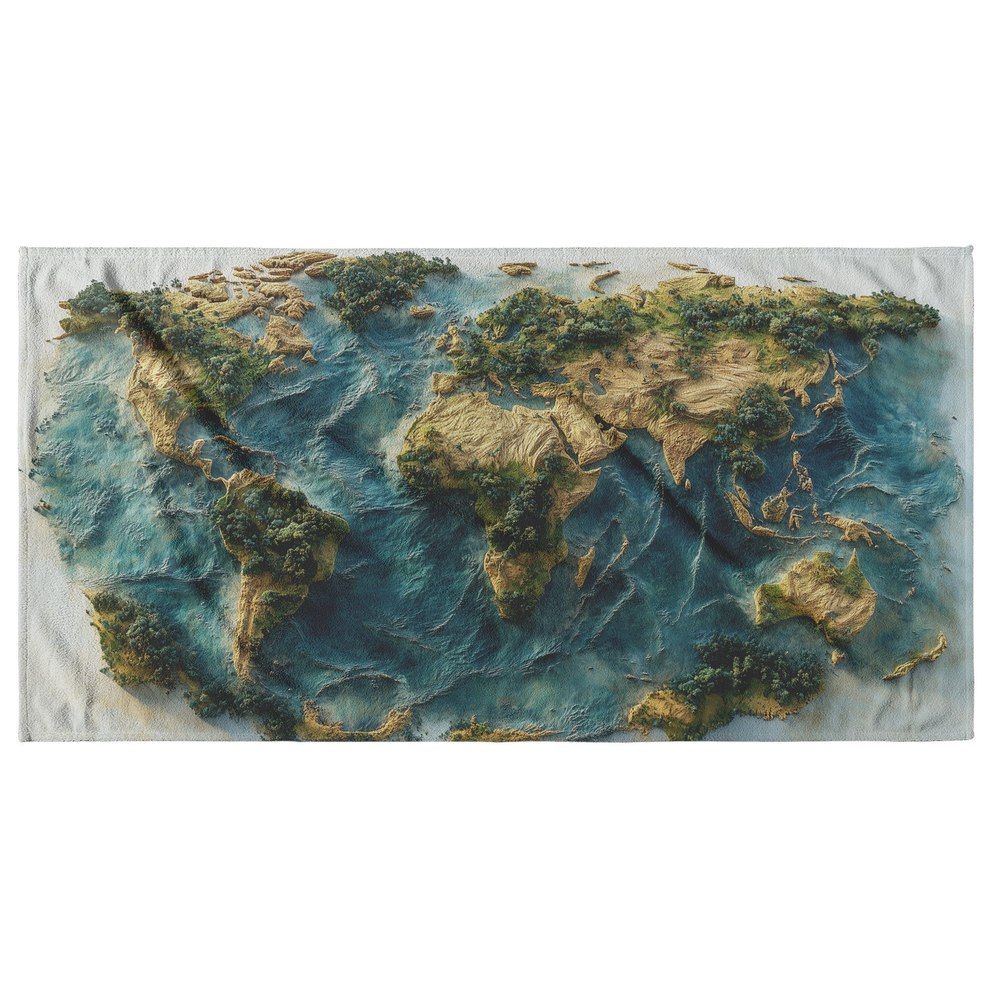 Artistic World Map Beach Towel Featuring Lush Forests Vibrant Oceans and Detailed Geographic Design Perfect for Travel Lovers - Awakening Righteousness