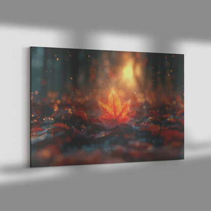 Autumn Glow Golden Maple Leaf in Magical Forest Canvas Wall Art Decor - Awakening Righteousness