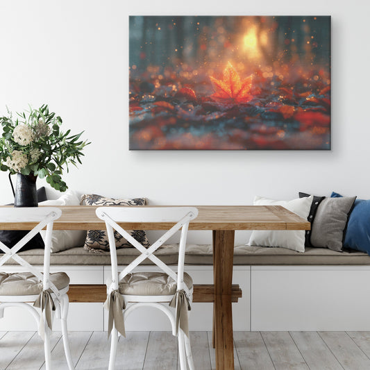 Autumn Glow Golden Maple Leaf in Magical Forest Canvas Wall Art Decor - Awakening Righteousness