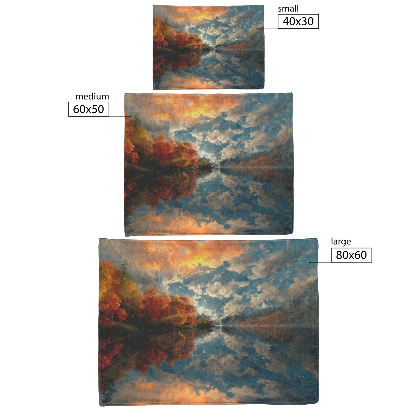 Autumn Landscape with Mountain Reflections in Crystal Clear Lake Surrounded by Colorful Trees on Fleece Sherpa Blanket - Awakening Righteousness