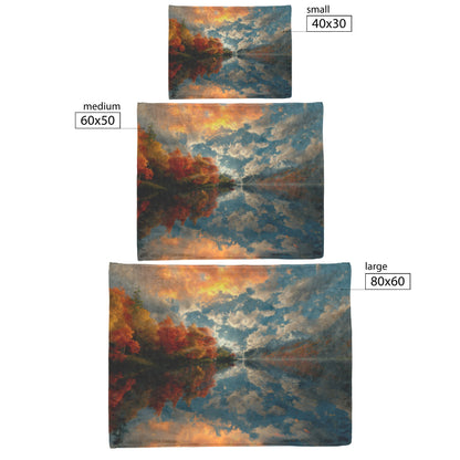 Autumn Landscape with Mountain Reflections in Crystal Clear Lake Surrounded by Colorful Trees on Fleece Sherpa Blanket - Awakening Righteousness