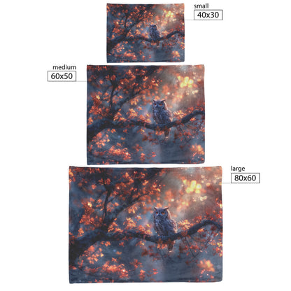 Autumn Night Owl Fleece Sherpa Blanket Soft Whimsical Nature Inspired Enchanting Design - Awakening Righteousness