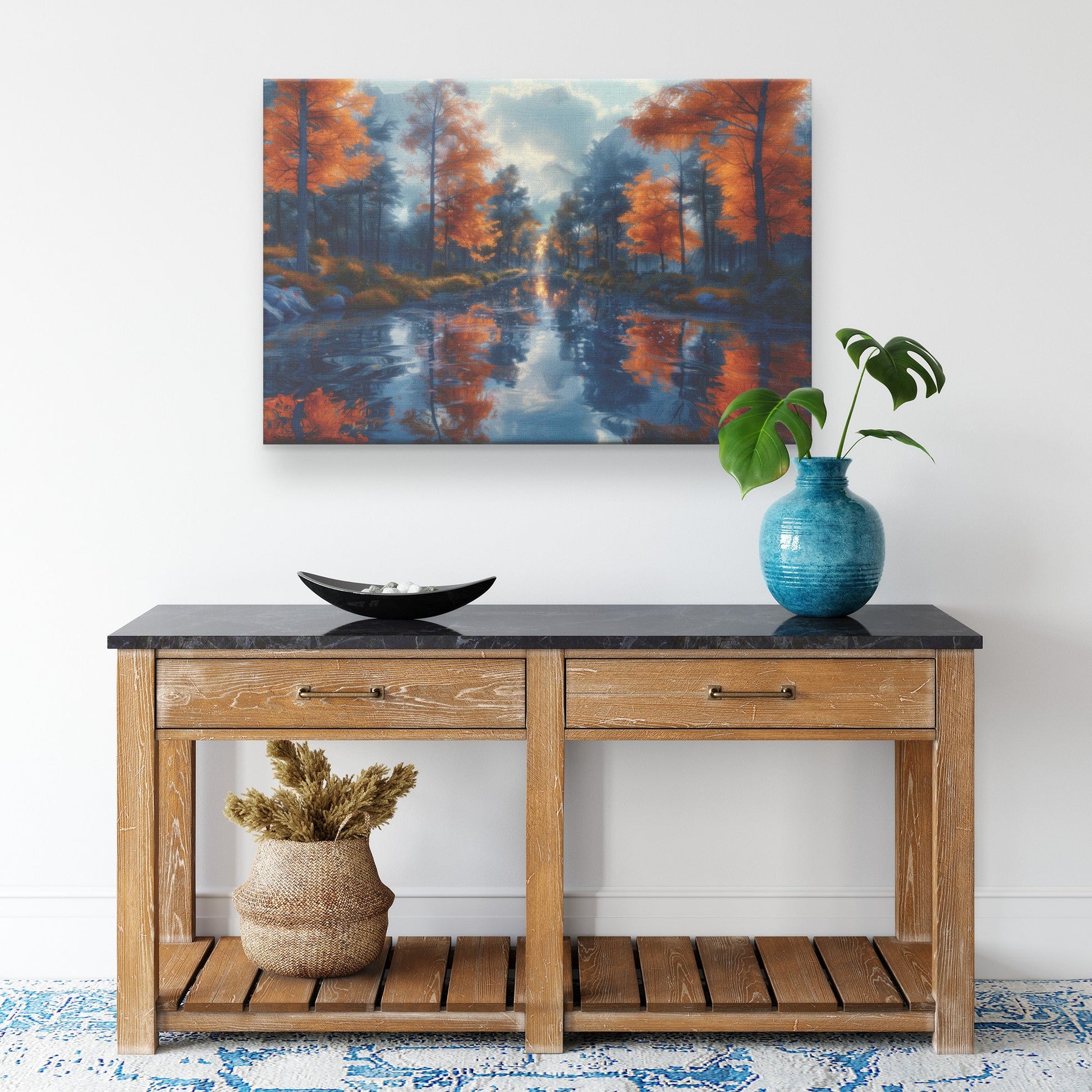 Autumn Serenity Peaceful Forest Reflection Christian Canvas Wall Art Decor - Awakening Righteousness