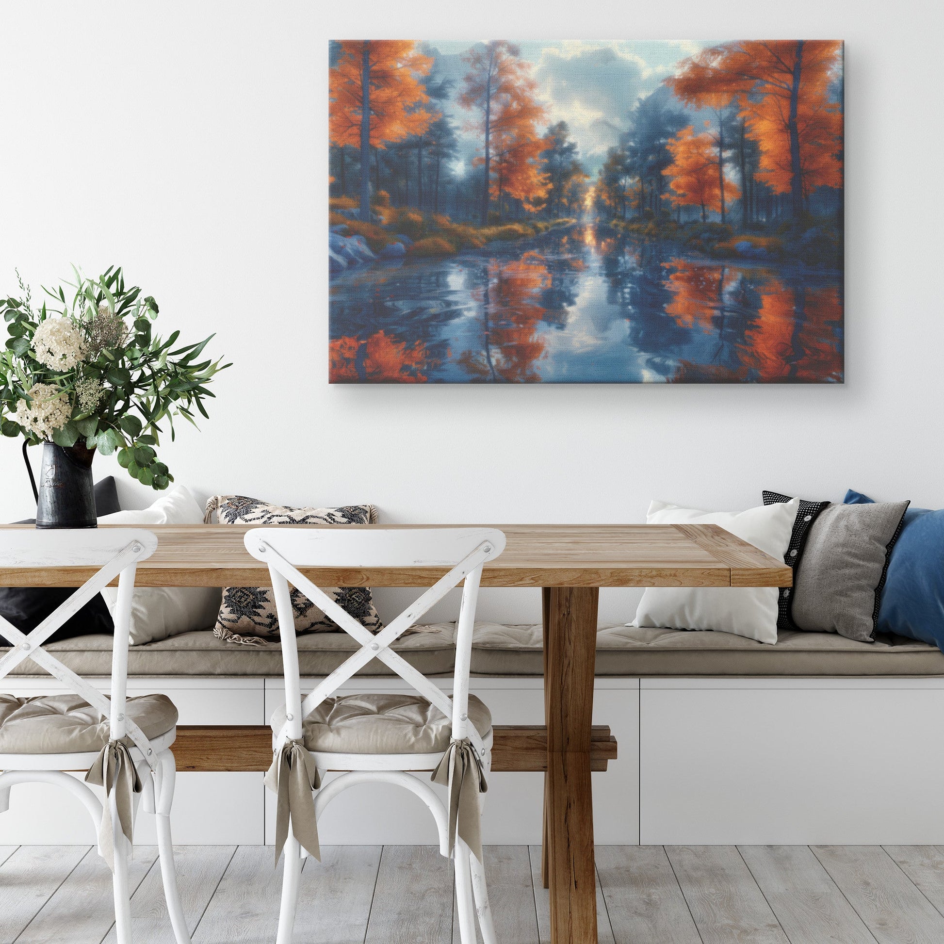 Autumn Serenity Peaceful Forest Reflection Christian Canvas Wall Art Decor - Awakening Righteousness