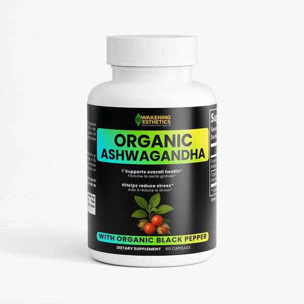 Awakening Aesthetics Organic Ashwagandha with Black Pepper | Natural Stress Relief, Energy & Mood Support | 100% Vegan, Gluten Free, Non - GMO | 60 Capsules | Made in USA - AWAKENING AESTHETICS