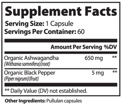 Awakening Aesthetics Organic Ashwagandha with Black Pepper | Natural Stress Relief, Energy & Mood Support | 100% Vegan, Gluten Free, Non - GMO | 60 Capsules | Made in USA - AWAKENING AESTHETICS