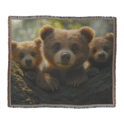 Adorable Baby Bear Cubs Woven Throw Blanket  Playful Wildlife Art Cozy Home Accent Perfect for Nature & Animal Lovers Nurseries Living Room or Office Decor - Awakening Righteousness