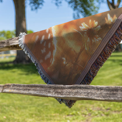 Adorable Baby Deer Woven Throw Blanket  Cute Deer with Expressive Eyes in Lush Forest Surrounded Flowers Perfect for Nurseries Living Rooms - Awakening Righteousness