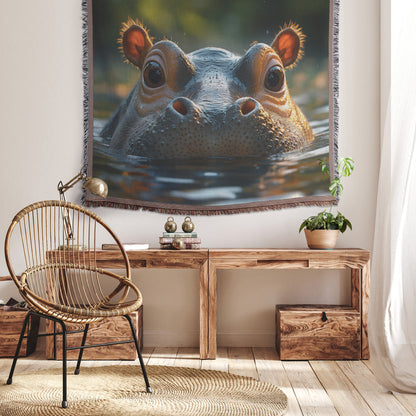 Baby Hippopotamus in African River Throw Blanket Cozy Woven Kids Comfort Blanket for Children - Awakening Righteousness