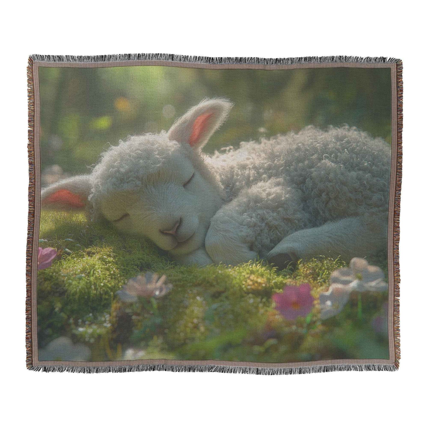 Baby Lamb Resting in a Lush Sunlit Meadow Surrounded Flowers Christian Throw Blanket  Cozy Woven Kids Comfort Blanket with Hope Holy Faith Inspired Prayer Healing Blanket for Children