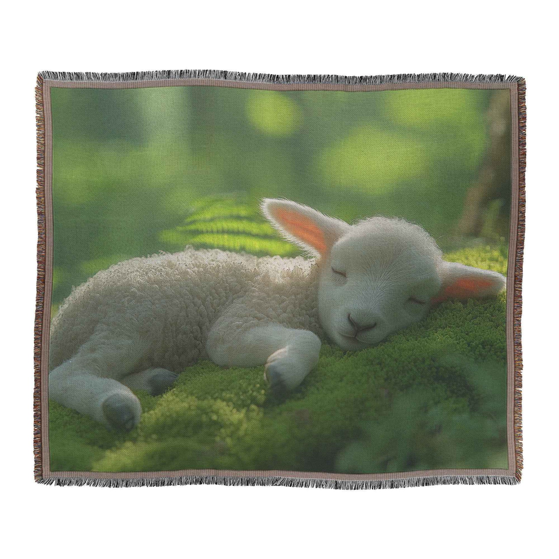 Baby Lamb Sleeping on a Lush Bed of Moss in a Tranquil Forest Throw Blanket Cozy Woven Kids Comfort Blanket for Children