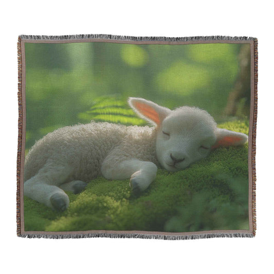 Baby Lamb Sleeping on a Lush Bed of Moss in a Tranquil Forest Throw Blanket Cozy Woven Kids Comfort Blanket for Children