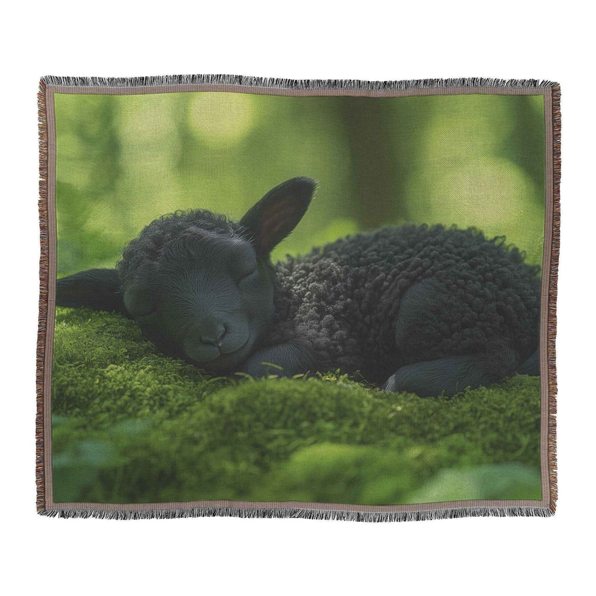 Black Lamb Sleeping on Soft Moss in a Serene Forest Scene Christian Throw Blanket  Cozy Woven Kids Comfort Blanket with Hope  Holy Faith Inspired Prayer Healing Blanket for Children
