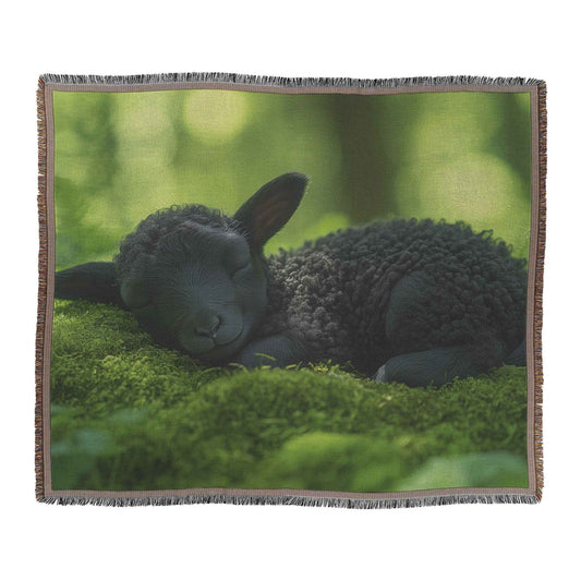 Black Lamb Sleeping on Soft Moss in a Serene Forest Scene Christian Throw Blanket  Cozy Woven Kids Comfort Blanket with Hope  Holy Faith Inspired Prayer Healing Blanket for Children
