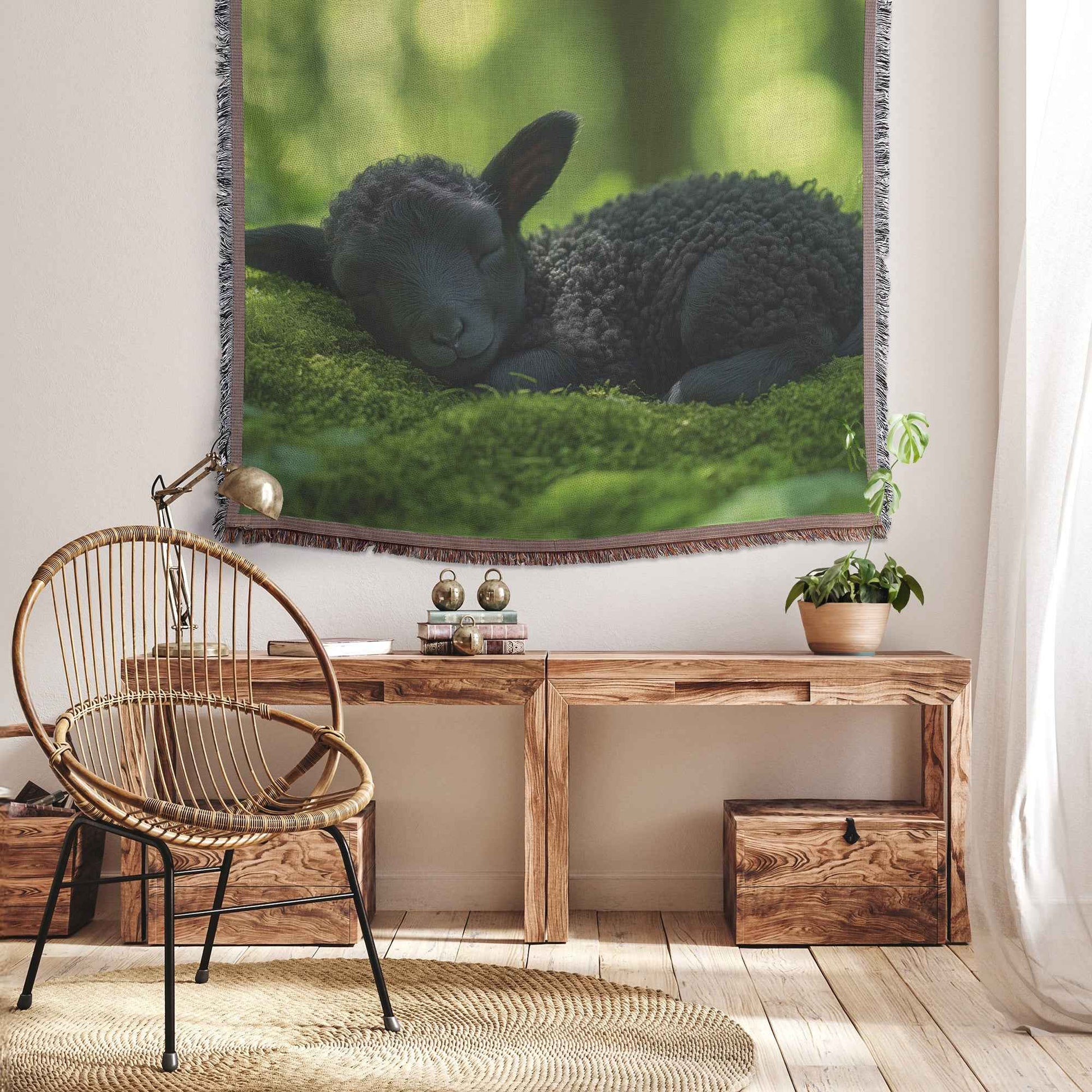 Black Lamb Sleeping on Soft Moss in a Serene Forest Scene Christian Throw Blanket  Cozy Woven Kids Comfort Blanket with Hope  Holy Faith Inspired Prayer Healing Blanket for Children