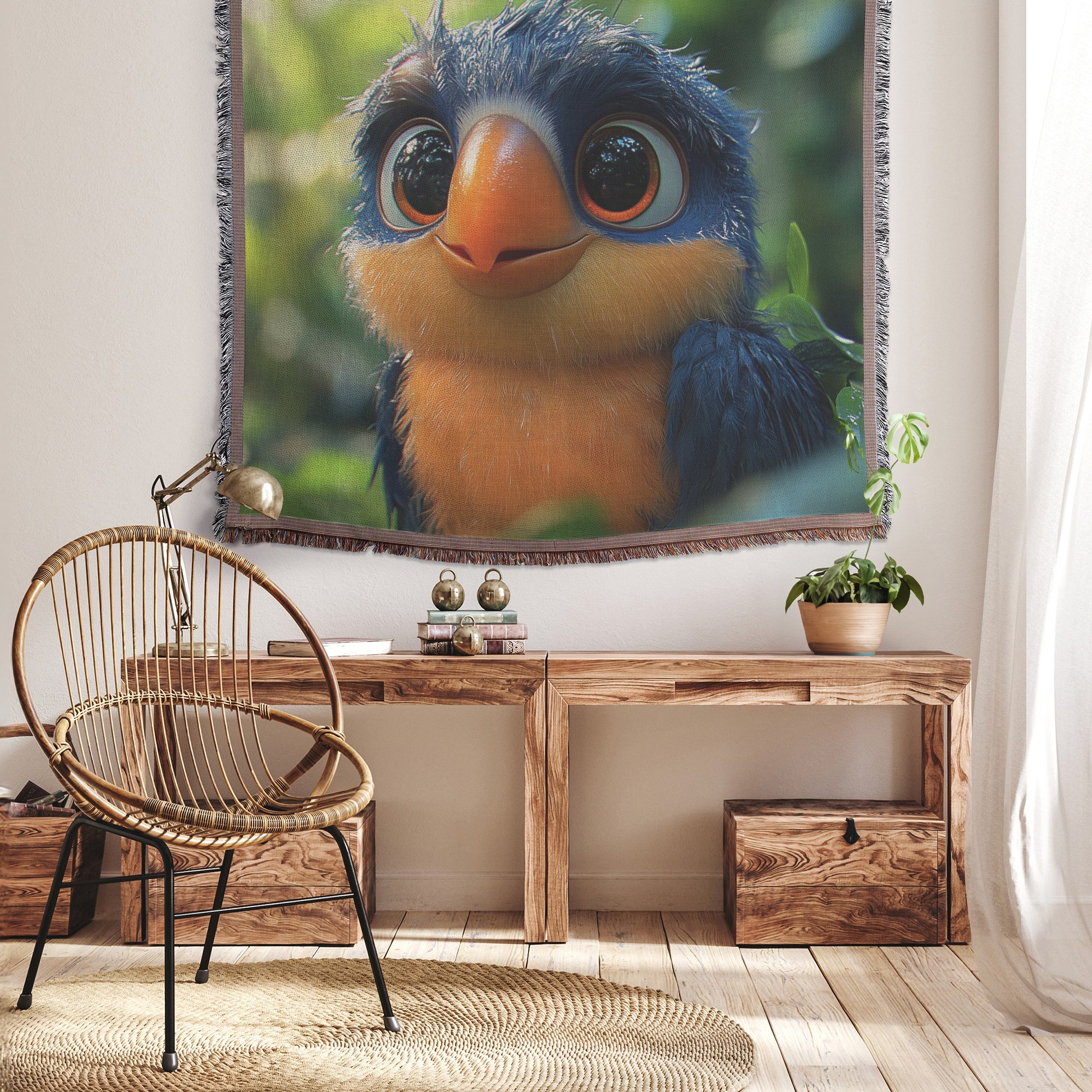 Blue and Orange Bird in Forest Christian Throw Blanket  Cozy Woven Kids Comfort Blanket with Tranquility  Holy Faith Inspired Prayer Healing Blanket for Children - Awakening Righteousness