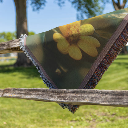 Blue and Yellow Parrotlet in Flower Garden Throw Blanket  Cozy Woven Kids Comfort Blanket with Natural Charm  Joyful Bird-Inspired Prayer Healing Blanket for Children - Awakening Righteousness