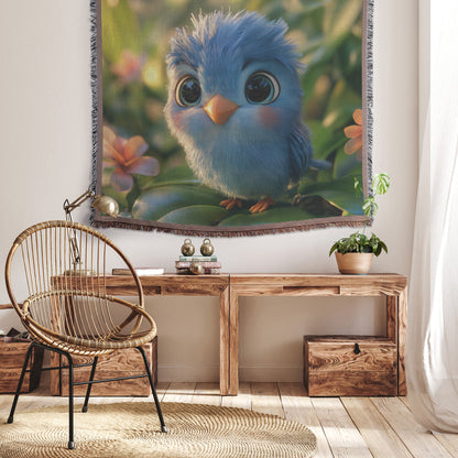 Cheerful Bluebird in Tropical Paradise Christian Throw Blanket  Cozy Woven Kids Comfort Blanket with Hope  Holy Faith Inspired Prayer Healing Blanket For Children - Awakening Righteousness
