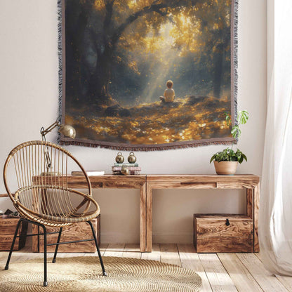 Child Praying in Golden Forest Christian Throw Blanket  Cozy Woven Kids Comfort Blanket  Holy Faith Inspired Healing Blanket for Children