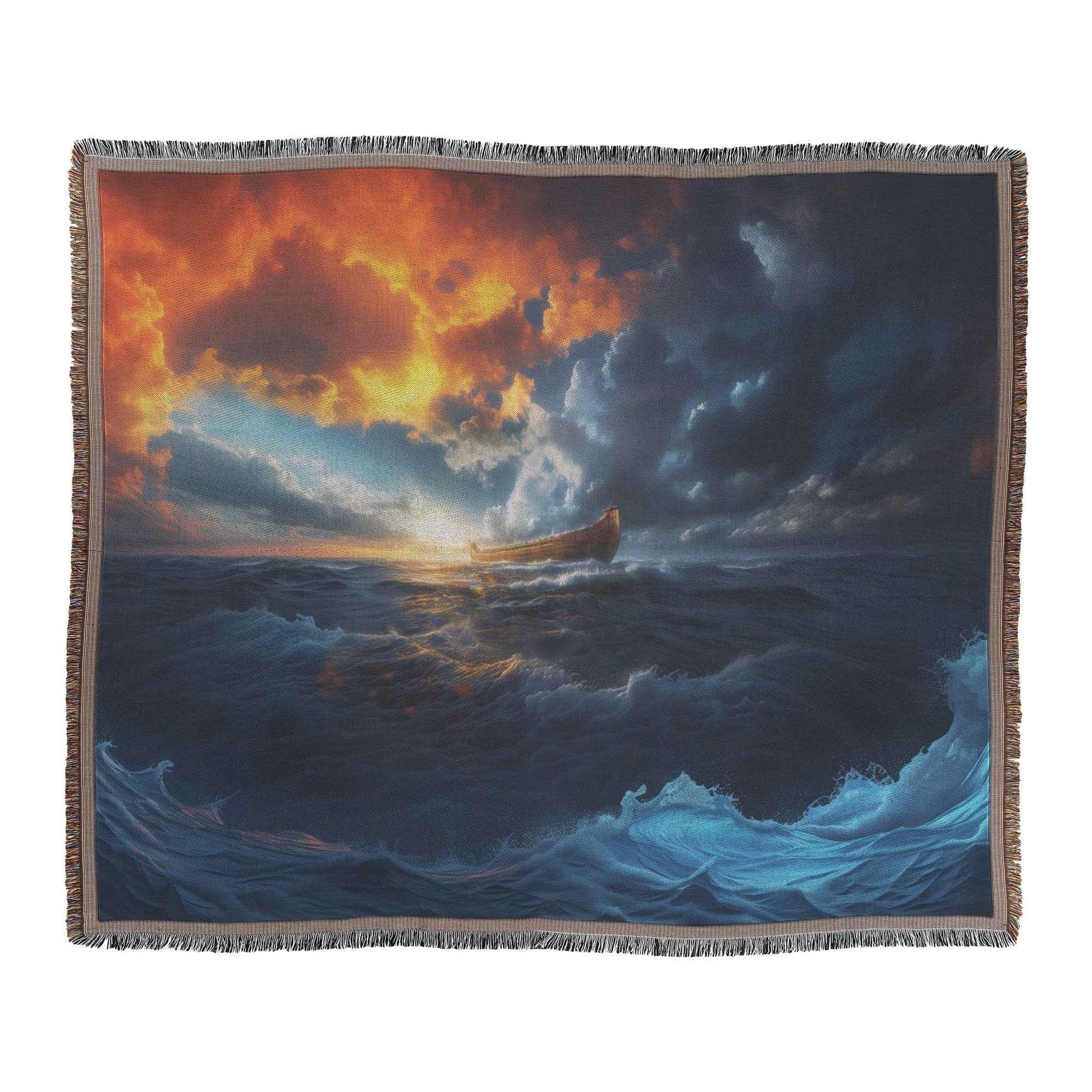 Dramatic Ocean Sunset with Noah's Ark Christian Throw Blanket  Cozy Woven Kids Comfort Blanket with Hope  Holy Faith Inspired Prayer Healing Blanket for Children