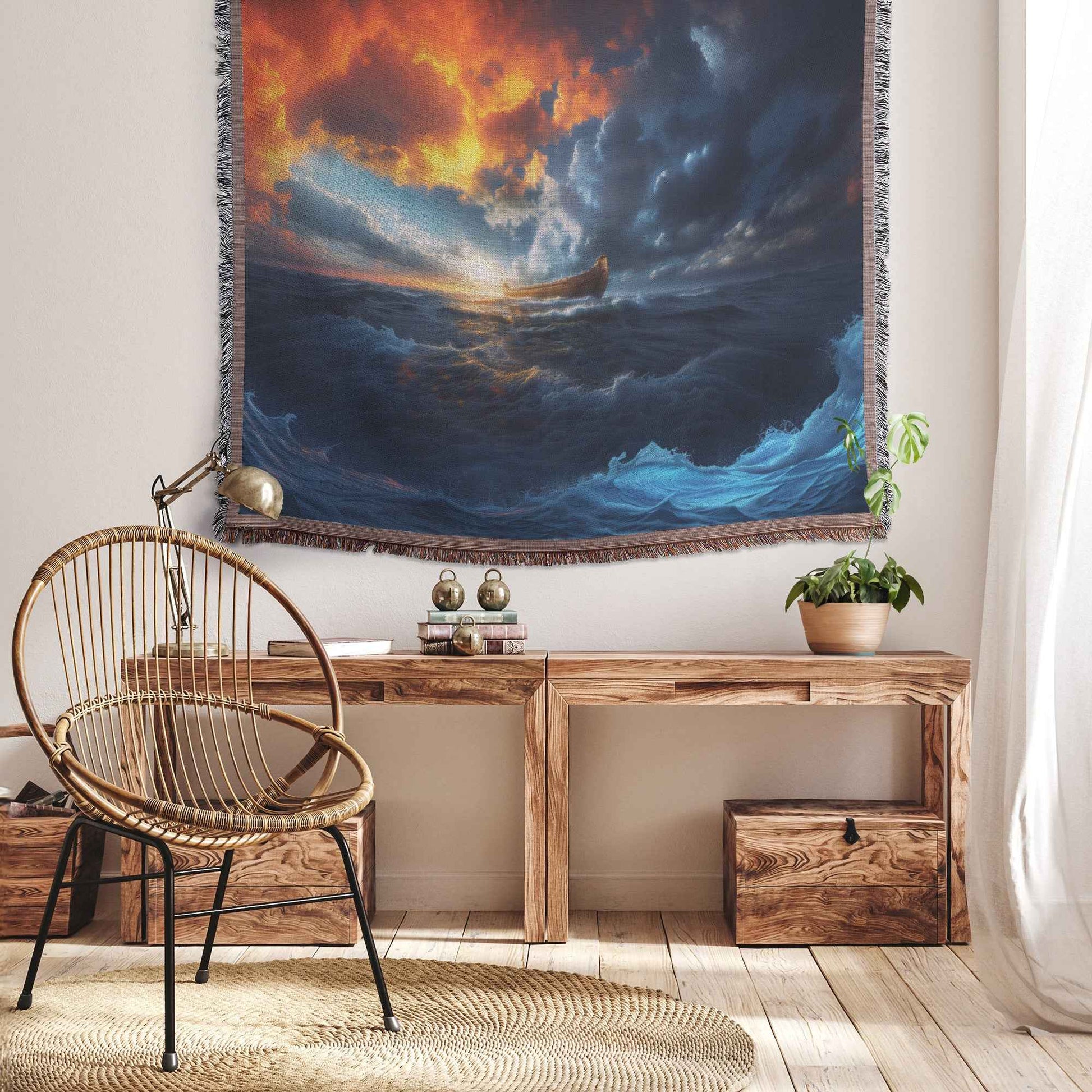 Dramatic Ocean Sunset with Noah's Ark Christian Throw Blanket  Cozy Woven Kids Comfort Blanket with Hope  Holy Faith Inspired Prayer Healing Blanket for Children