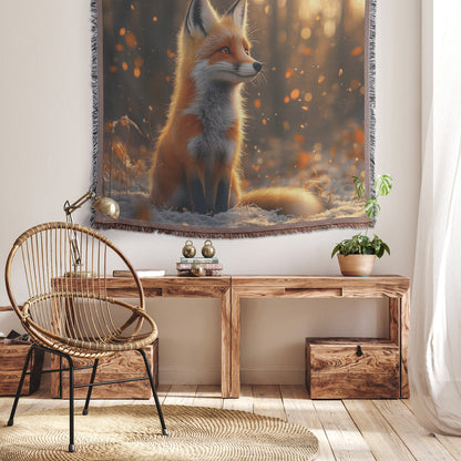 Enchanted Fox in the Snow Christian Throw Blanket  Cozy Woven Kids Comfort Blanket with Hope  Holy Faith Inspired Prayer Healing Blanket For Children - Awakening Righteousness