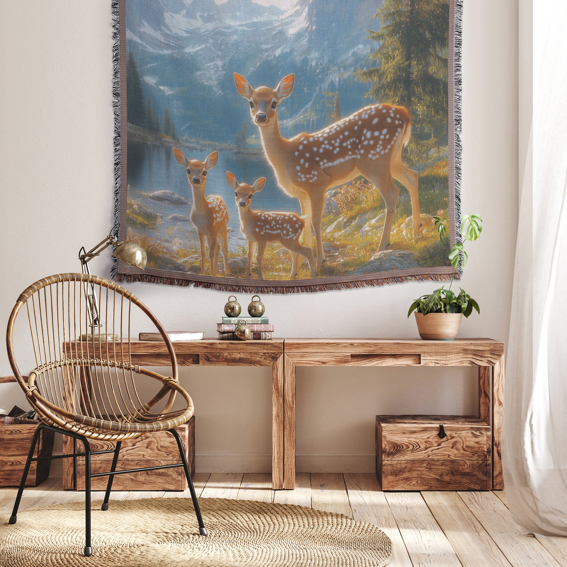 Family of Deer Serene Lake Christian Throw Blanket  Cozy Woven Kids Comfort Blanket with Tranquility  Holy Faith Inspired Prayer Healing Blanket for Children - Awakening Righteousness