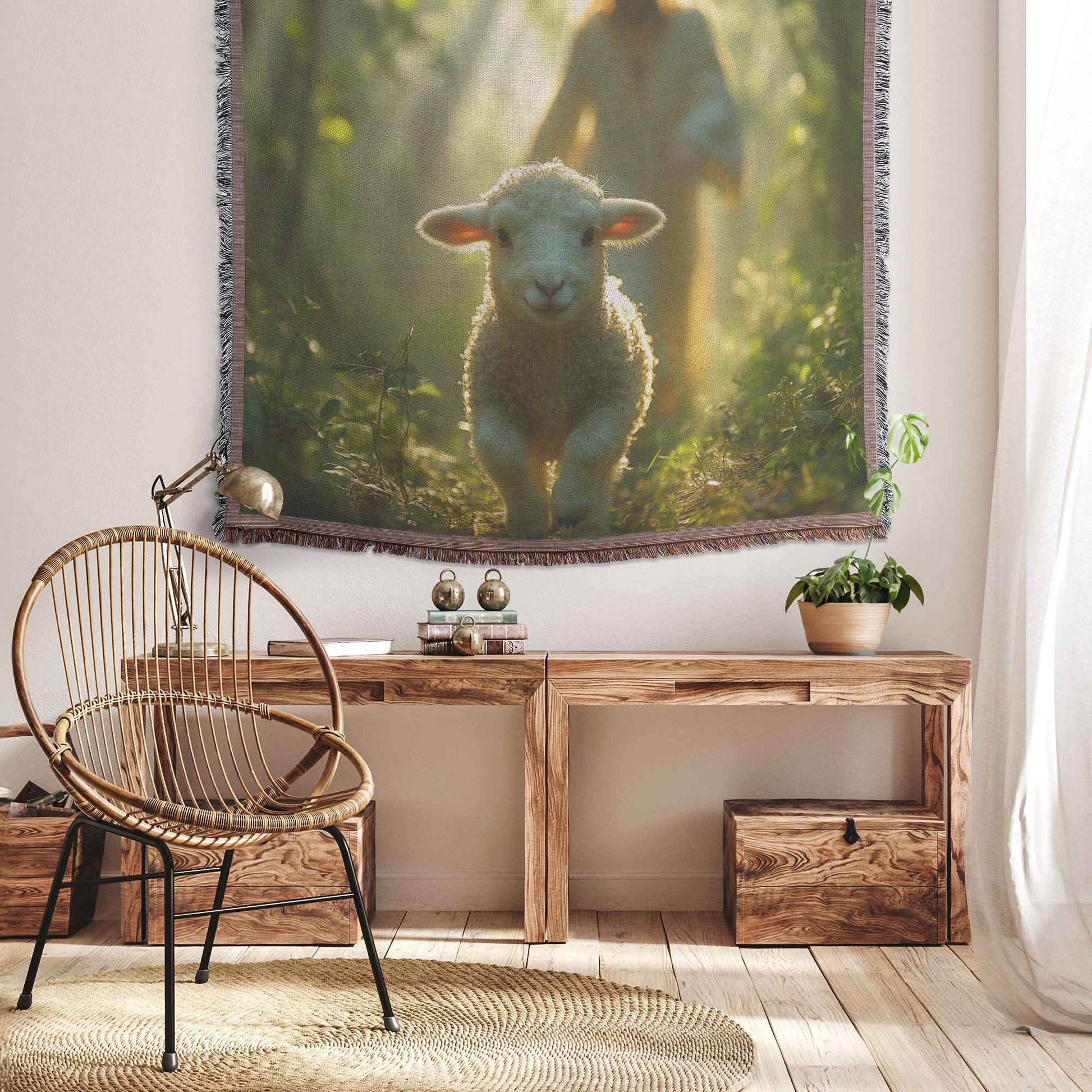 Gentle Love of Jesus with Adorable Lamb Christian Throw Blanket  Cozy Woven Kids Comfort Blanket  Holy Faith Inspired Healing Blanket for Children