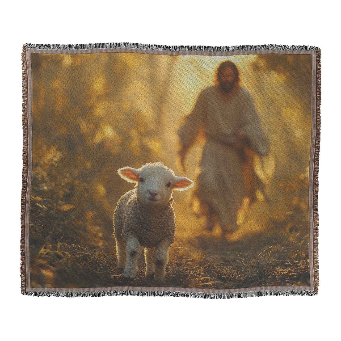 Jesus Walking with the Lamb Christian Woven Throw Blanket  Cozy Woven Kids Comfort Blanket  Holy Faith Inspired Healing Blanket for Children