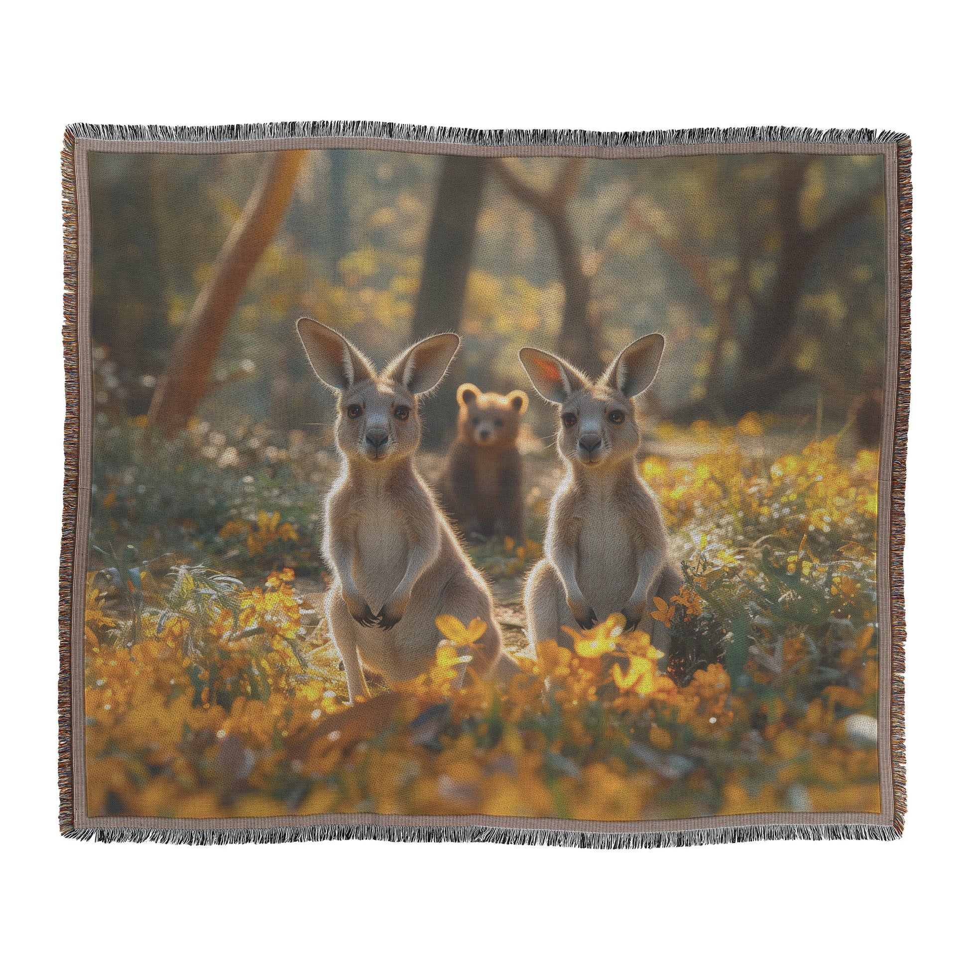 Joyful Baby Kangaroos and Bear Cub Throw Blanket Cozy Woven Kids Comfort Blanket for Children - Awakening Righteousness