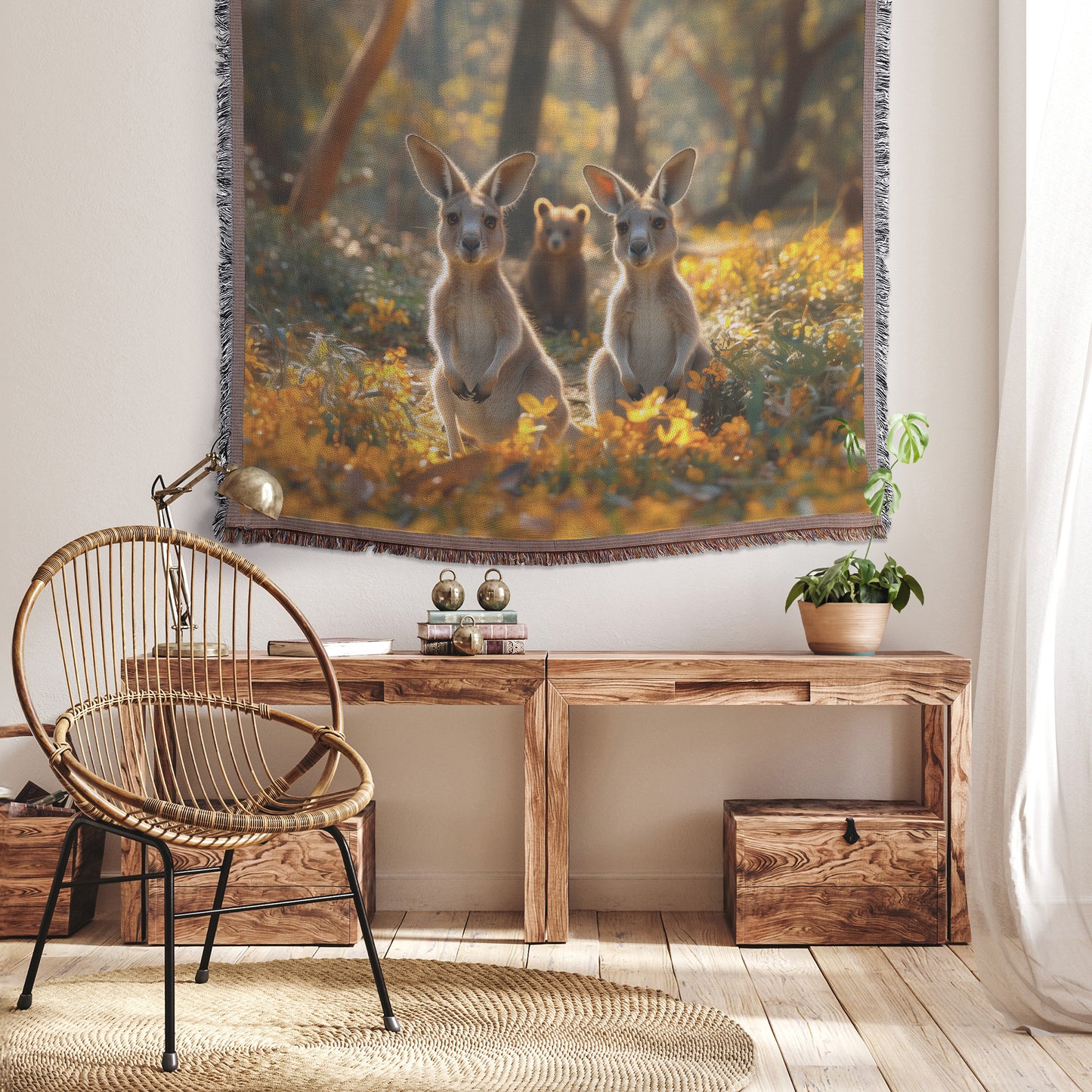 Joyful Baby Kangaroos and Bear Cub Throw Blanket Cozy Woven Kids Comfort Blanket for Children - Awakening Righteousness