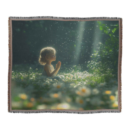 Little Girl Praying in a Dreamy Garden Christian Throw Blanket  Cozy Woven Kids Comfort Blanket  Holy Faith Inspired Healing Blanket for Children