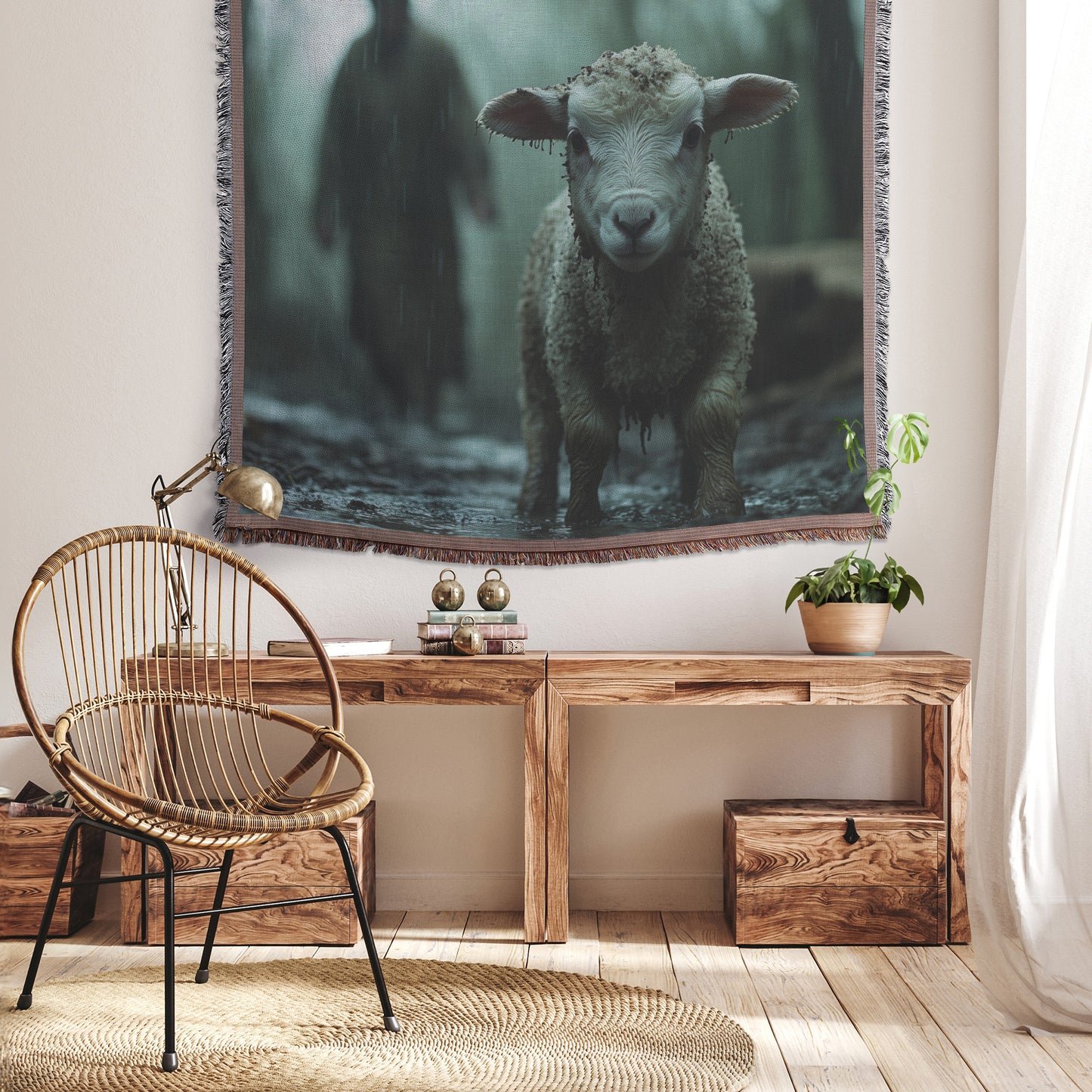 Lost Lamb in Foggy Forest Throw Blanket  Cozy Woven Kids Comfort Blanket with Divine Guidance Scene  Holy Faith Inspired Prayer Healing Blanket for Children - Awakening Righteousness
