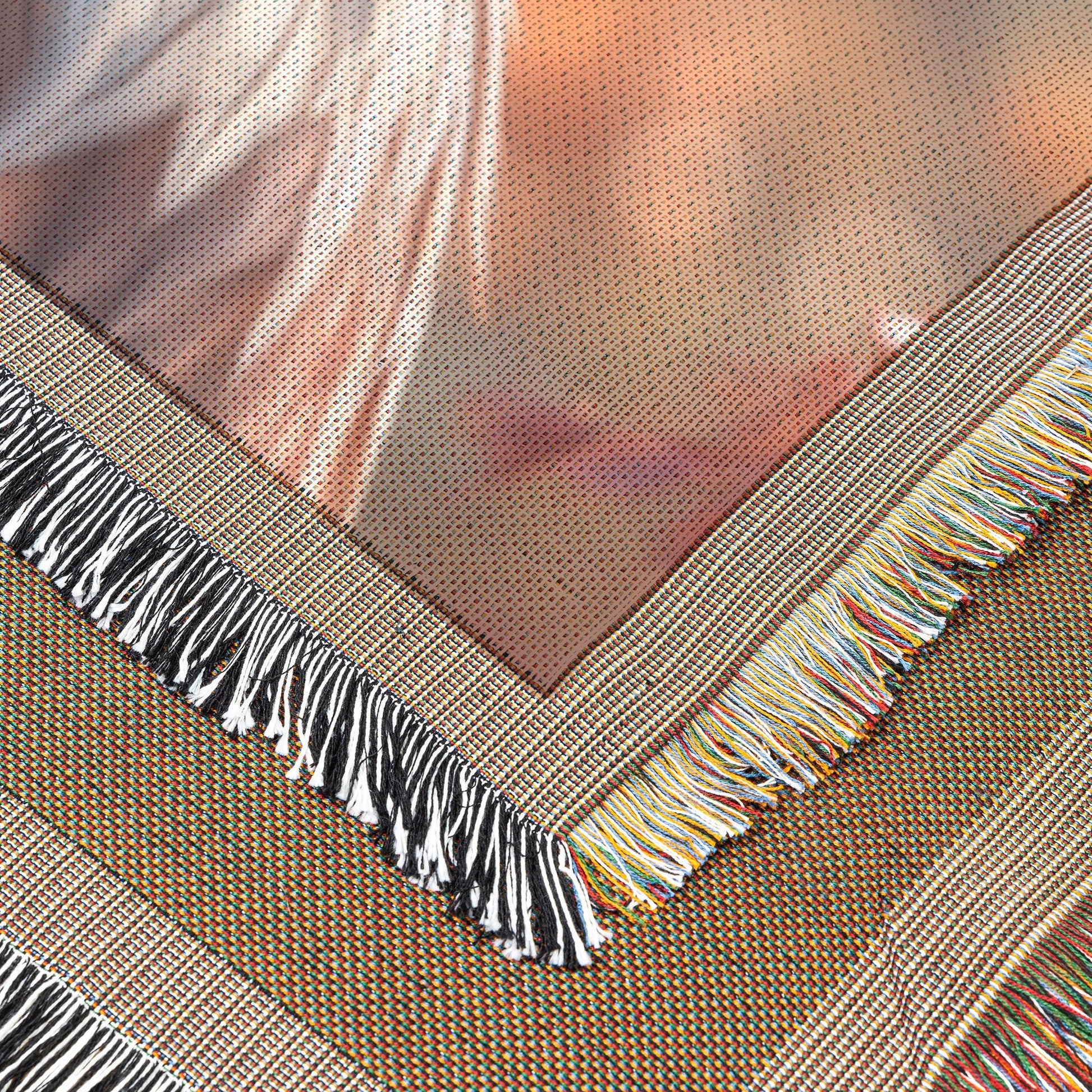Majestic Eagle Close-Up  Powerful Wildlife Art with Autumn Foliage  Woven Throw Blanket for Home or Office Decor - Awakening Righteousness