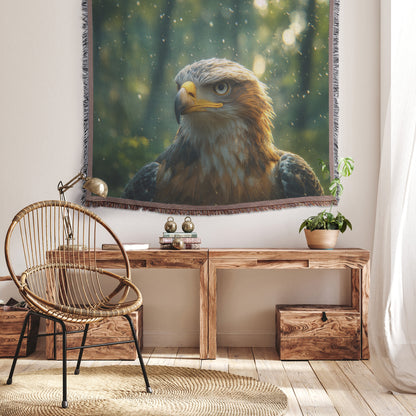 Majestic Eagle with Raindrops Throw Blanket  Cozy Woven Kids Comfort Blanket with Powerful Wildlife Scene  Nature-Inspired Prayer Healing Blanket for Children - Awakening Righteousness