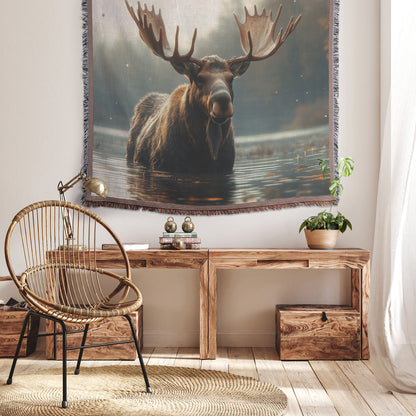 Majestic Moose Throw Blanket  Cozy Woven Kids Comfort Blanket with Nature's Beauty  Serene Autumn Forest-Inspired Blanket for Children - Awakening Righteousness