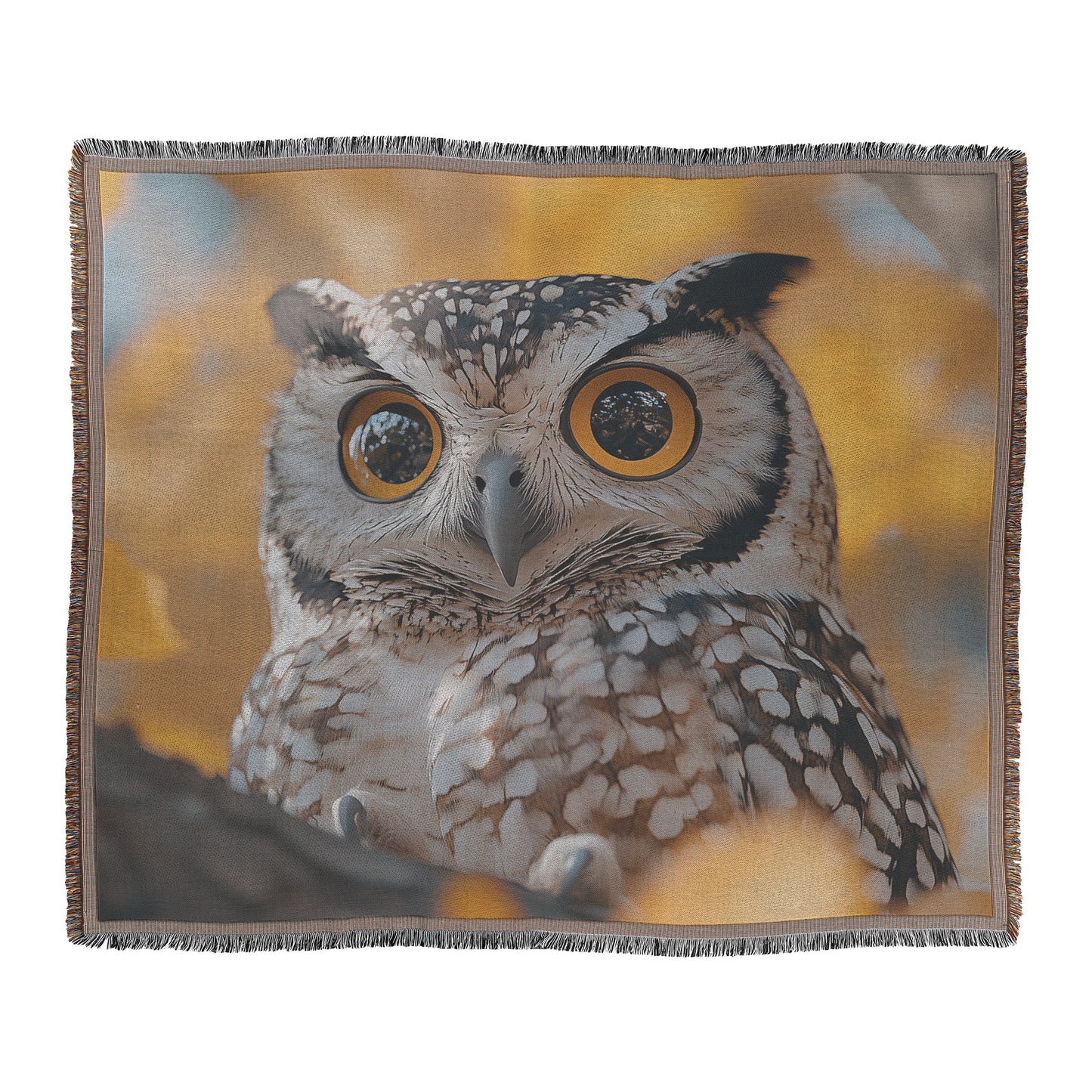 Majestic Owl on Tree Branch in Autumn  Serene Wildlife Woven Throw Blanket with Golden Leaves Fall Decor for Nature Lovers Cozy Living Room & Office Accent - Awakening Righteousness