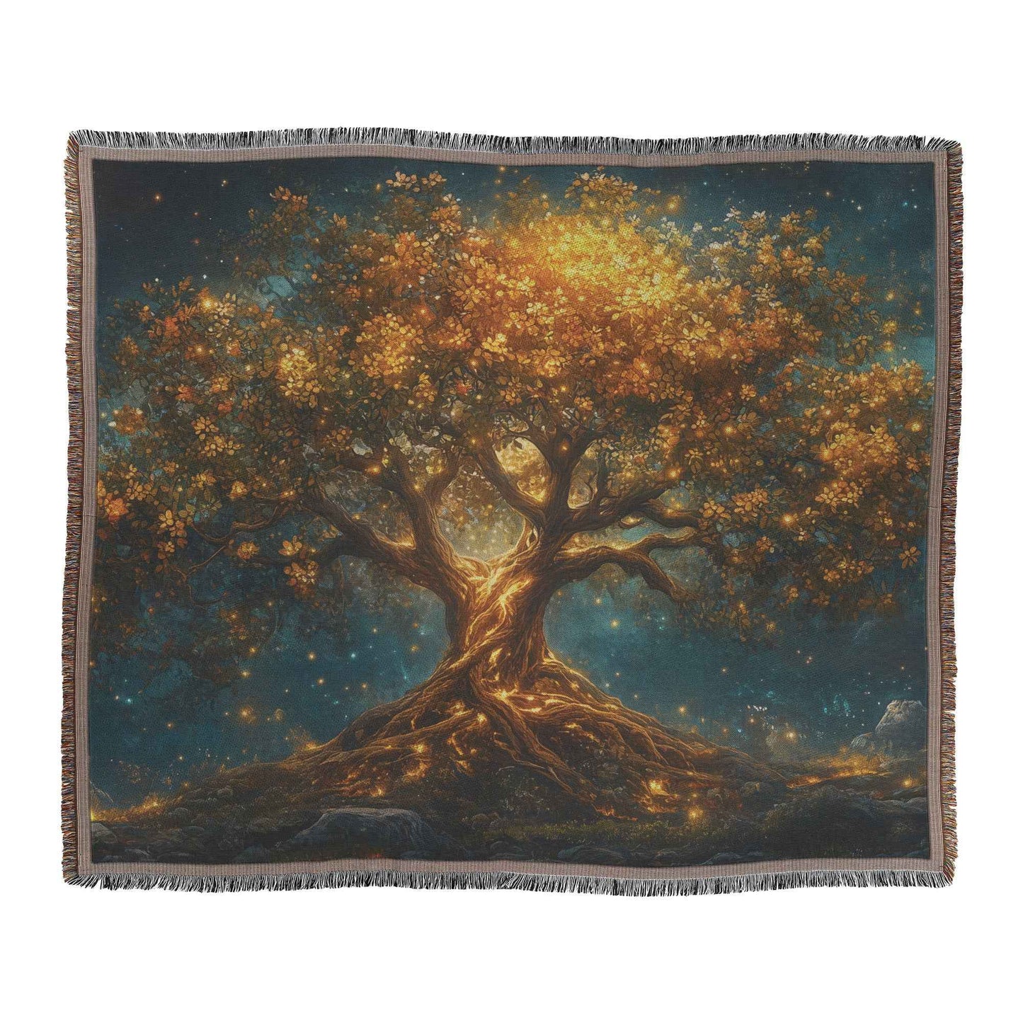 Majestic Tree of Life with Radiant Golden Leaves Christian Throw Blanket  Cozy Woven Kids Comfort Blanket  Holy Faith Inspired Healing Blanket for Children