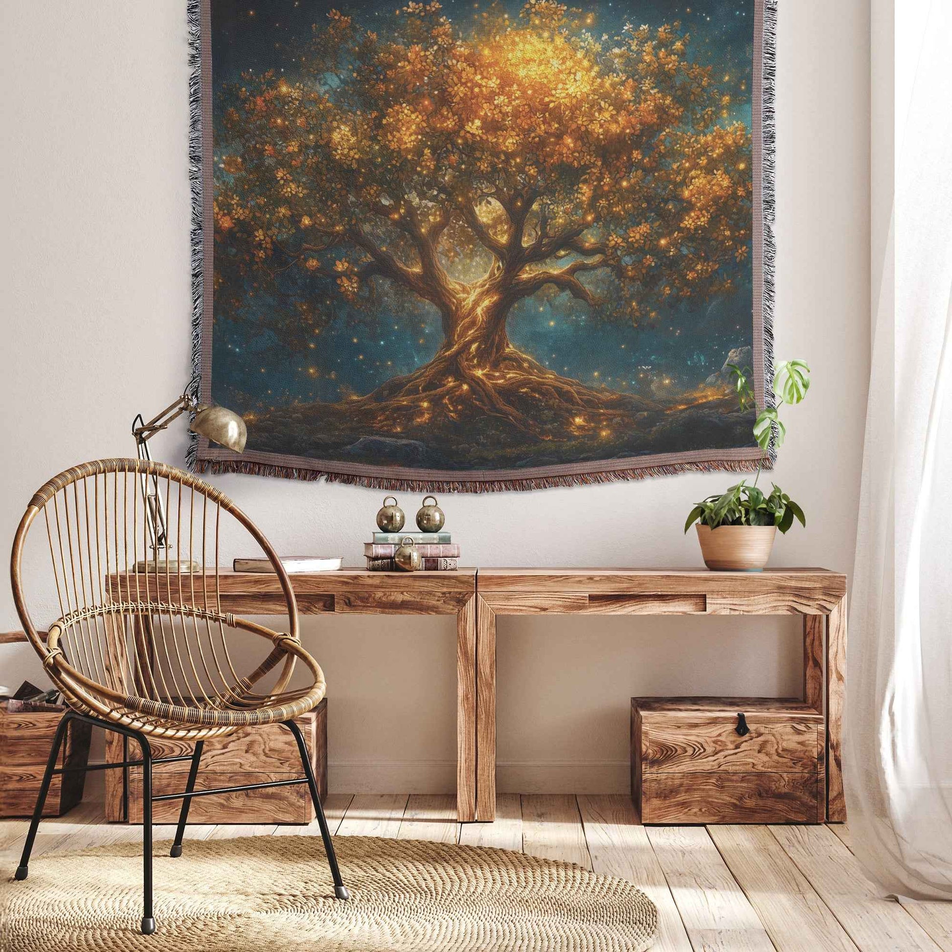 Majestic Tree of Life with Radiant Golden Leaves Christian Throw Blanket  Cozy Woven Kids Comfort Blanket  Holy Faith Inspired Healing Blanket for Children