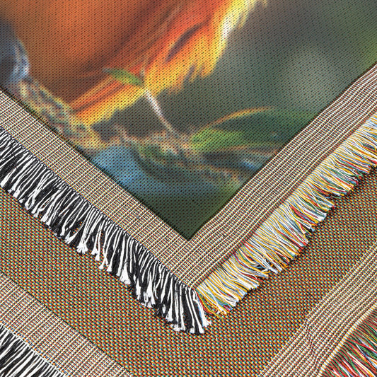 Orange Parrot in Tropical Rainforest Throw Blanket  Cozy Woven Comfort Blanket with Vibrant Wildlife Scene  Nature-Inspired Healing Blanket - Awakening Righteousness