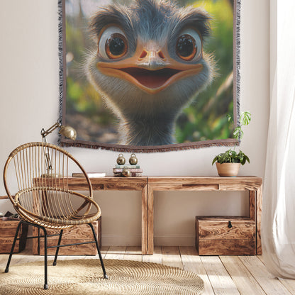 Ostrich in Savanna Christian Throw Blanket  Cozy Woven Kids Comfort Blanket with Joy  Holy Faith Inspired Prayer Healing Blanket for Children - Awakening Righteousness