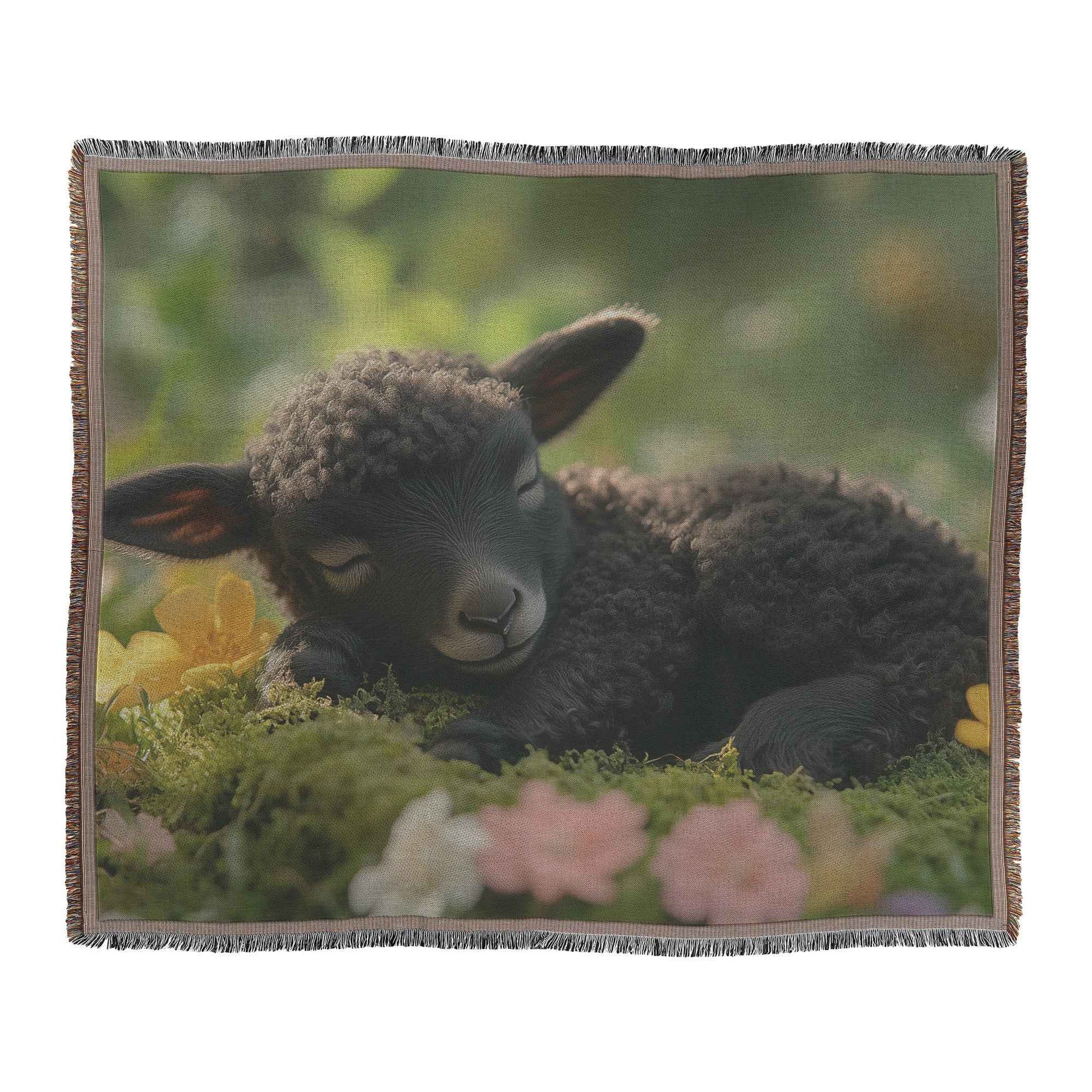 Peaceful Black Lamb in Vibrant Flower Field Christian Throw Blanket  Cozy Woven Kids Comfort Blanket  Holy Faith Inspired Healing Blanket for Children