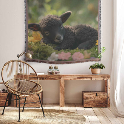 Peaceful Black Lamb in Vibrant Flower Field Christian Throw Blanket  Cozy Woven Kids Comfort Blanket  Holy Faith Inspired Healing Blanket for Children