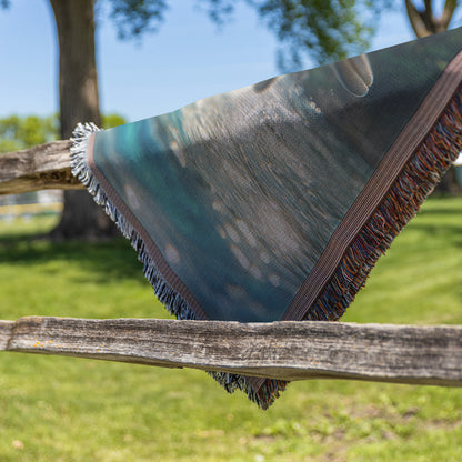 Playful Dolphins Leaping in Sunlit Lagoon Throw Blanket  Cozy Woven Comfort Blanket with Vibrant Ocean Scene  Nature-Inspired Adventure Blanket - Awakening Righteousness