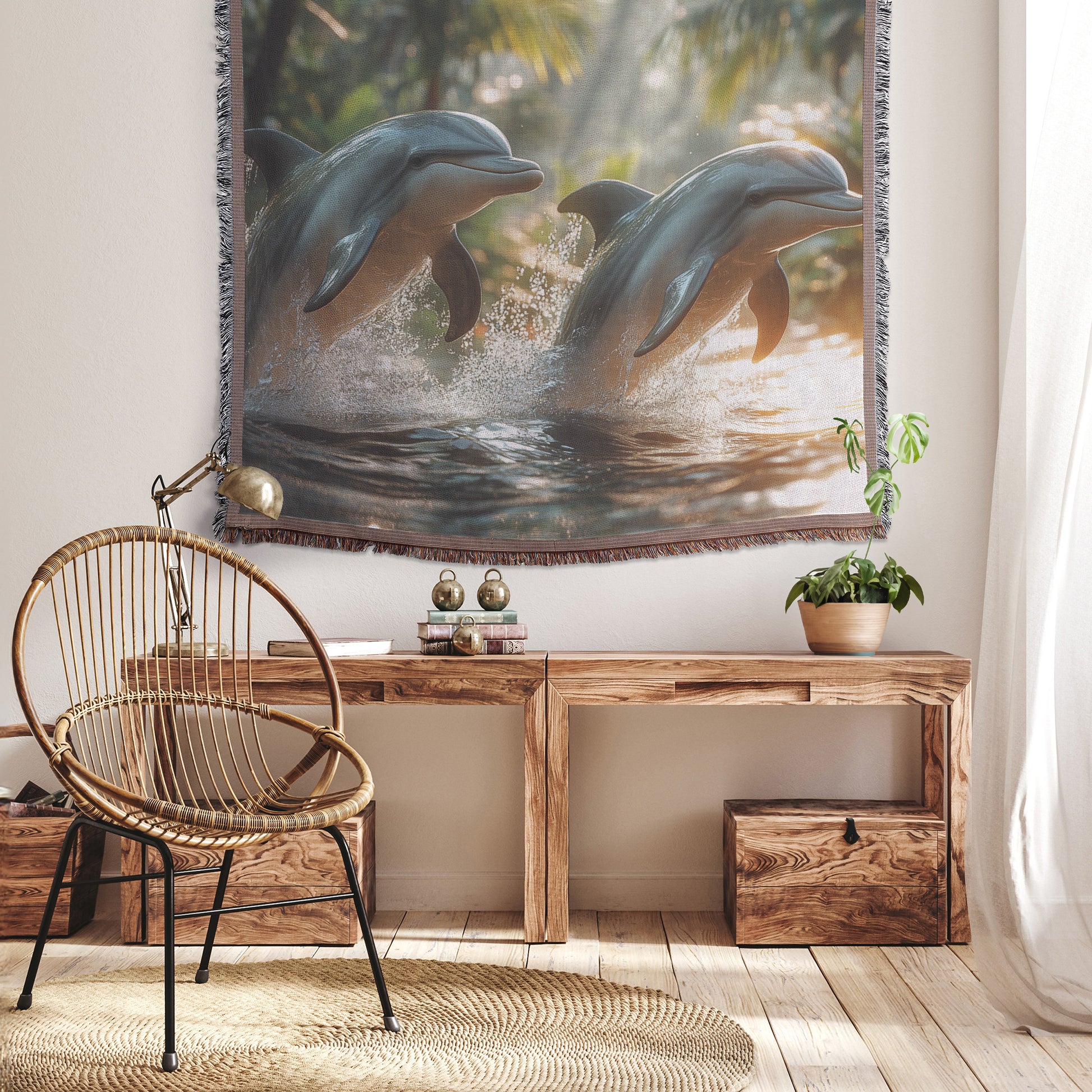 Playful Dolphins Woven Throw Blanket  Vibrant Ocean Wildlife Decor Perfect for Nature & Ocean Lovers Cozy Home Living Room or Office Accent - Awakening Righteousness
